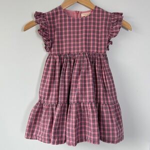 PINK CHICKEN Girls Kit Dress, Pink And Navy Plaid | 3Y
